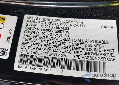 2024 Honda Accord Hybrid Sport from USA, damaged, VIN 1HGCY2F55RA061504